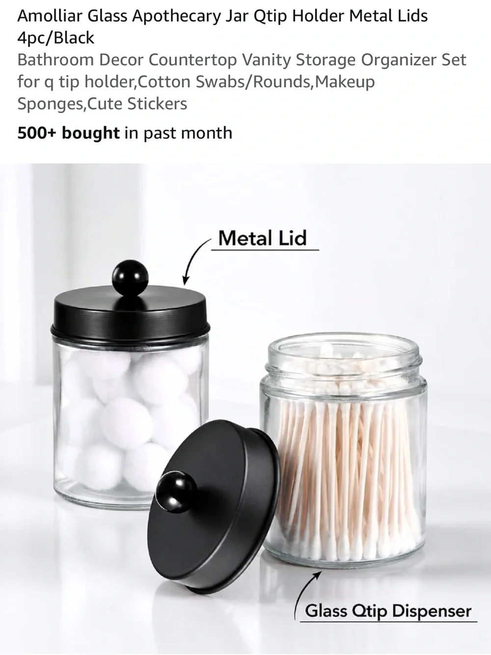 Molli Black Lid Clear Glass Apothecary Jars - 4 Pack